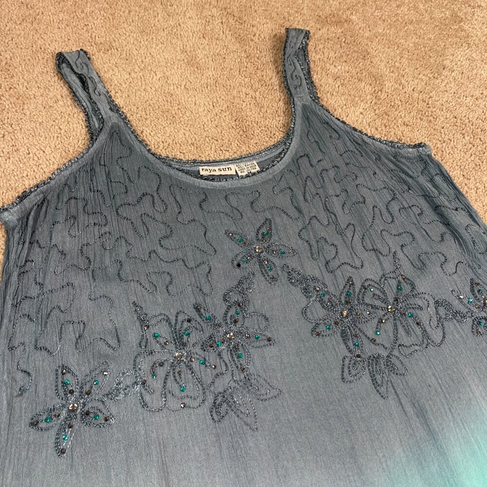 Raya Sun Dress Womens M Blue Ombre Rhinestone Fairy Bohemian Hippie Flowy India - Picture 4 of 11